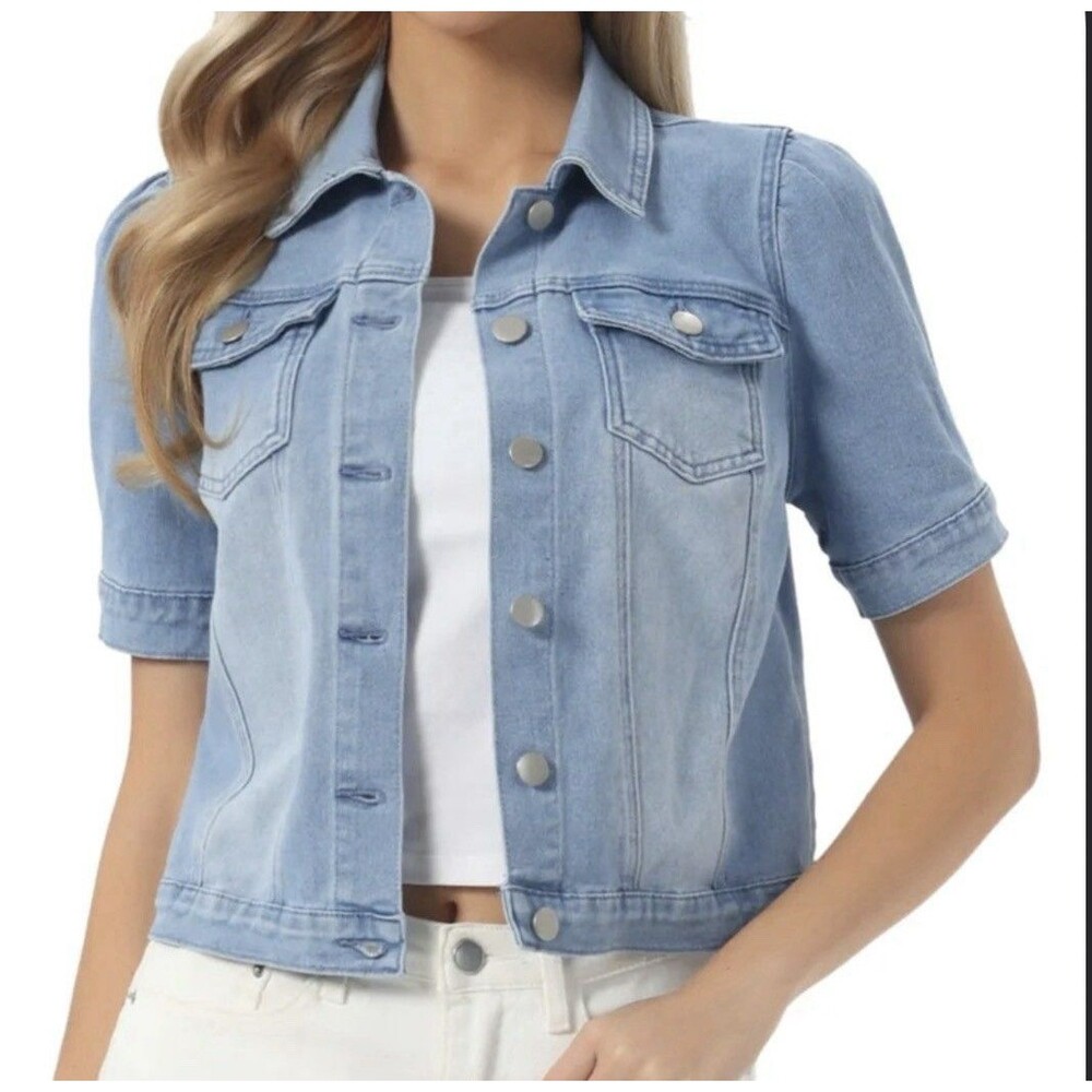 Westport 1962 Womens Short Sleeve Jean Jacket Blue Button Up Pockets Medium